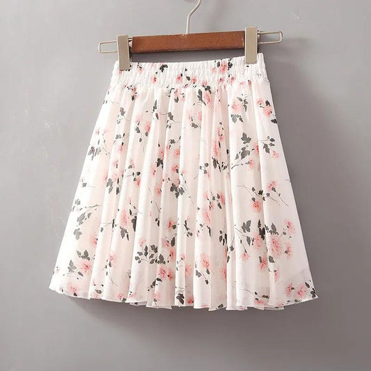 Floral Chiffon Beach Skirt Summer Women's Flower Printed Short Skirt A-line High Waist Retro Bag Hip Skirt Thin All Match Casual Mini Skirt