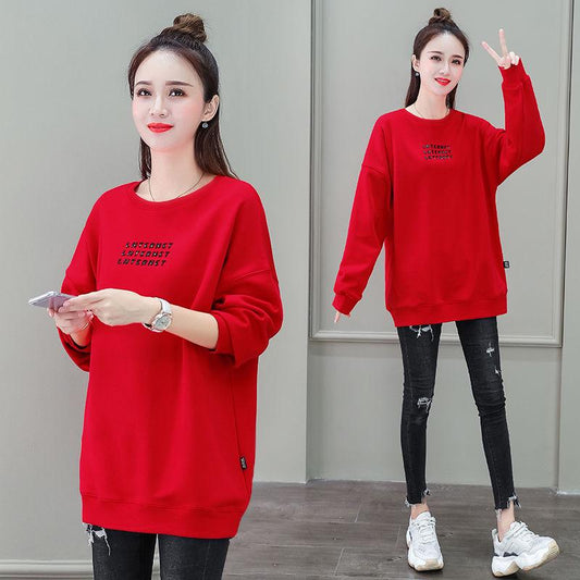 Cotton Round Neck Mid-length Sweater Loose Bf Style Thin Top Spring and Autumn Long Sleeve Jacket