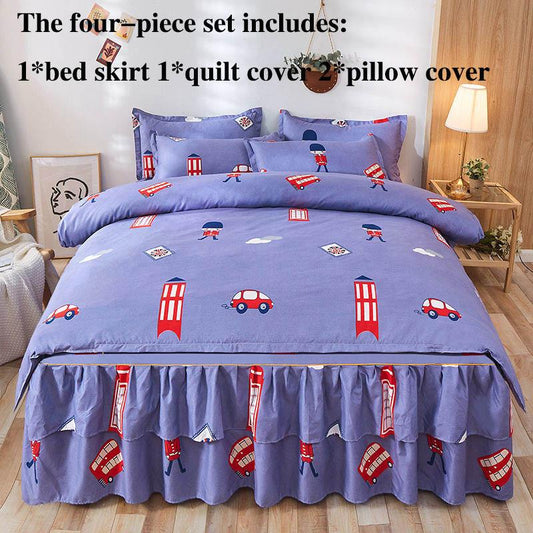 Four-piece Bed Skirt Bedspread Bed Cover Pillowcase Non-slip Bed Linen Set