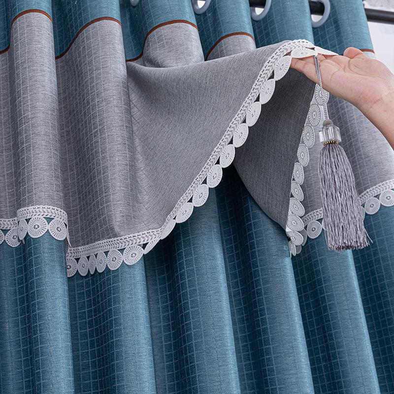 Stitching Curtain Finished High-end Blackout Bedroom Living Room Balcony Bay Window Curtain (1 piece)