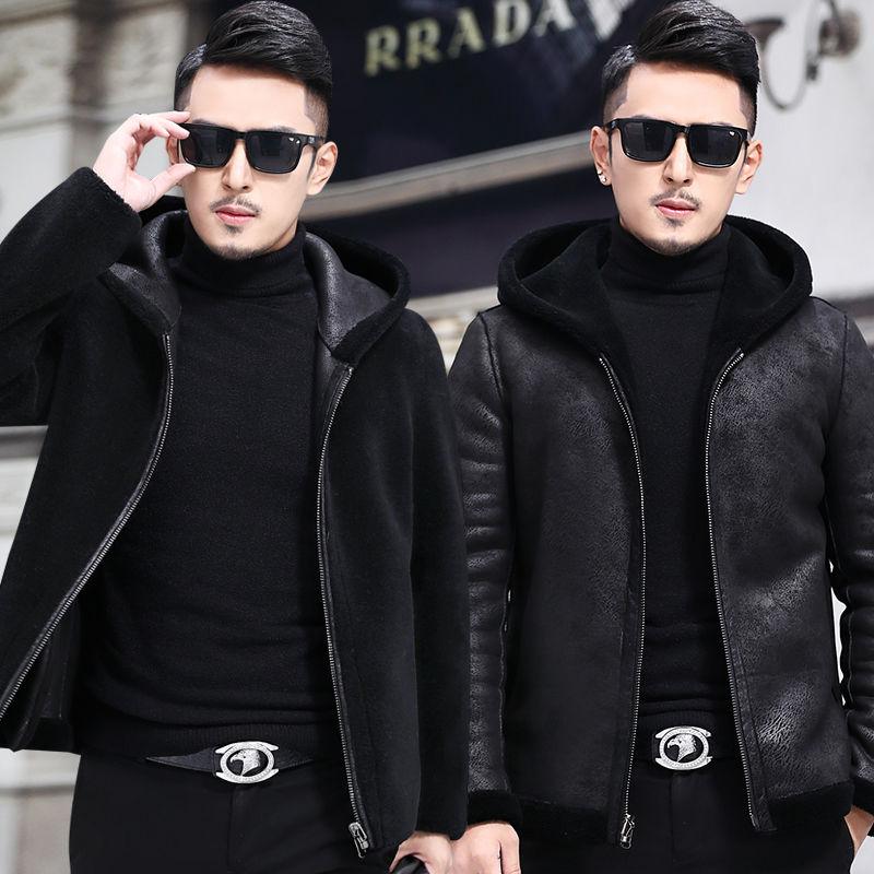 Sheep Shearing Men's Jacket Hooded Faux Fur Fur Jacket Fur Coat Wool Coat Thick Winter
