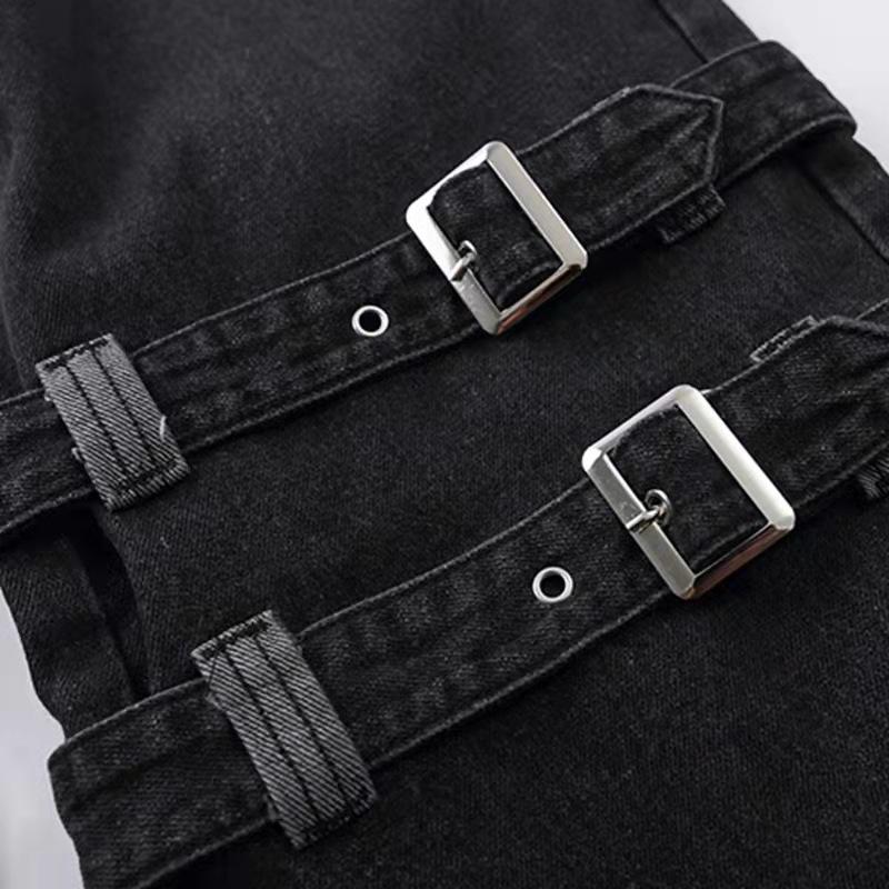 Black Baggy Cargo Pants Tripp Pants - Grunge Goth High Waist Denim Jeans - Wide Leg Punk Mall Goth Trousers