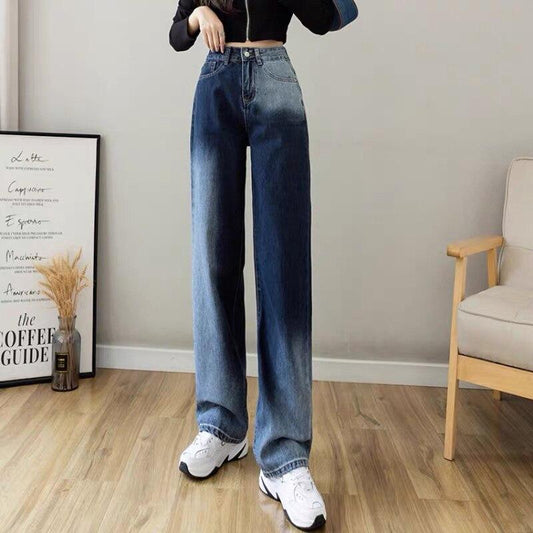 Chic High Waist Loose Woman Jeans Casual Gradient Color Wide Leg Pants Women Long Trousers 2022 Spring Femme Denim Pants