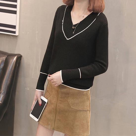 6 Colors Women Soft Sweater Solid Color V-neck Bottoming Knitwear Top Bottoming Shirt Top