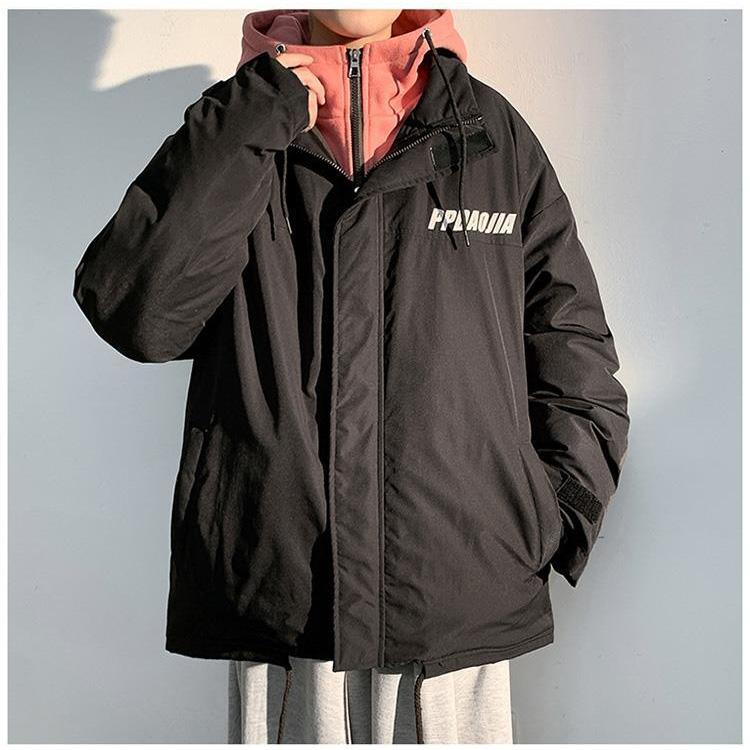 Fake Two-piece Jacket Men's Hooded Korean Version of The Trend Ins Loose Cotton Clothing Hong Kong Style Winter Casual Cotton Clothing
