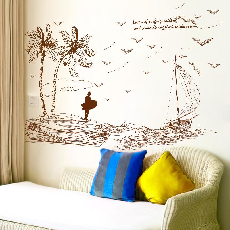 Island Style Hand Painted Self Adhesive Wall Sticker Removable Sticker PVC