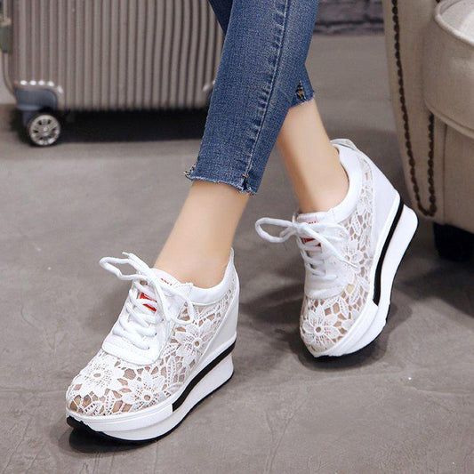 Women Mesh Lace Summer Shoes Platform Wedges Slip On Sneakers Breathable Shoes