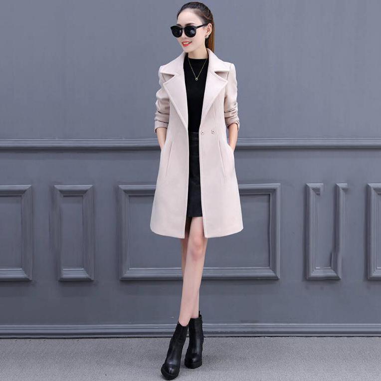 2019 Winter Women's Woolen Coat Female Slim Long Coat Autumn and Winter Thickening Woolen Coat