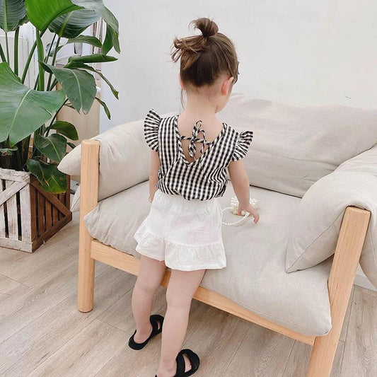 Girls Korean Style Western-style Suit Summer Baby Xiaofei Sleeve Vest Baby Shirt Shorts Two-piece Tide