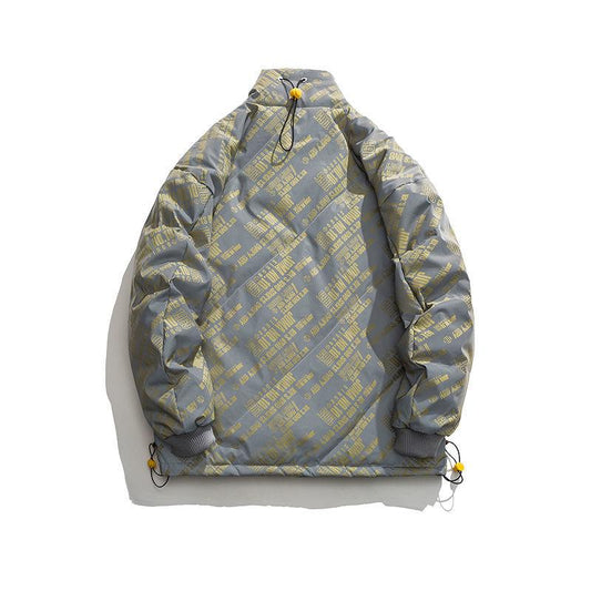 Winter Cotton Padded Jacket Men's Loose Casual Letter Printed Down Jacket Student Warm Cotton Padded Jacket