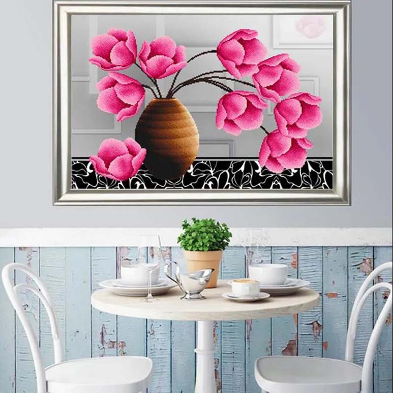 Cross Stitch Flower Vase Diamond Painting Full of Diamond Restaurant Brick Painting Full of Brick Diamond Embroidery