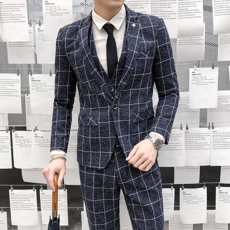 Groom Handsome Wedding Dress Male Fashion Solid Color Suit Business Casual Jacket Pants Suit