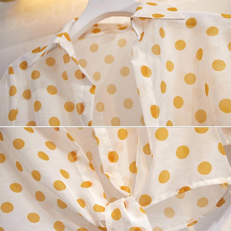 Dress Suit Women Polka Dot Blouse Coat Spaghetti Strap Dress Two-piece Summer Outfits