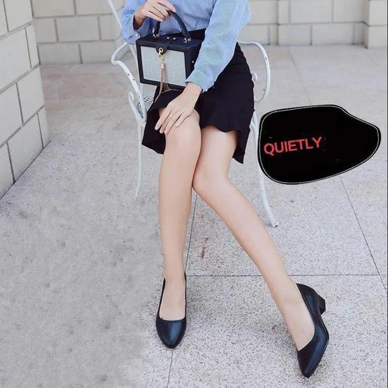 Work Shoes Black Professional Women's Single Shoes Low-heeled Leather Shoes Mid-heeled Tooling Formal Dress Low-heeled Shoes