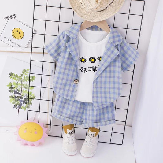 Boy's Suit Summer Foreign Style Children's Clothing Men and Women Baby Handsome Summer Short-sleeved Three-piece Suit