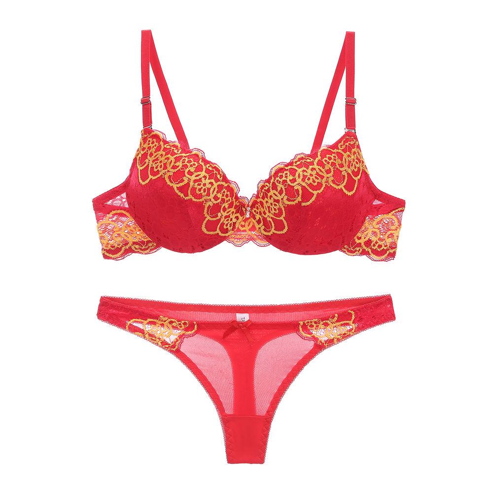 Bralette Embroidered Pineapple Strawberry Thin Sexy Transparent Bra and Panty Set Super Underwear