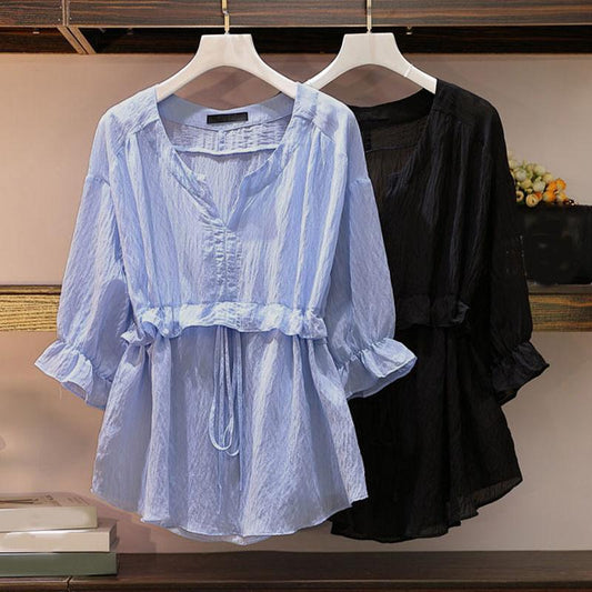 Chiffon Shirt Plus Size Top Shirt Women Short Sleeve Loose Casual Breathable Summer Dress