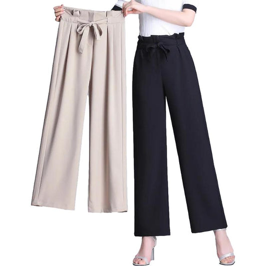WTEMPO Bowknot Pants Women Loose High Waist Wide Leg Summer Straight Trousers Casual Cool Comfortable Office Home Go Out Party