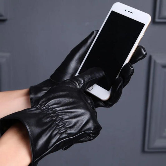 Women's Warm Leather Gloves Outdoor Riding Touch Screen Gloves Winter Windproof and Suede Leather Gloves