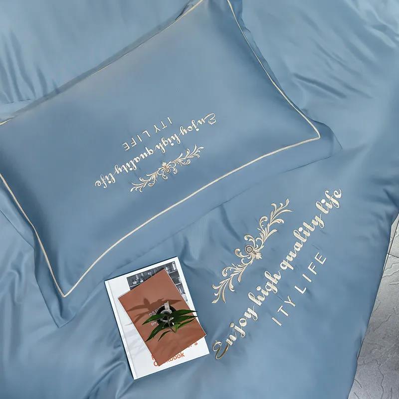 Silk Pillowcase Pair Set Simple Embroidered Double Sided Pillowcase Washable Silk Double Pillowcase