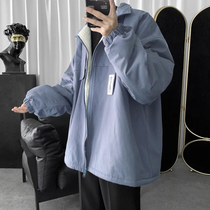 Hong Kong Style Ins Thick Cotton Jacket Male Korean Version of The Trend Loose Student Cotton Jacket Wild Winter Lamb Velvet Jacket