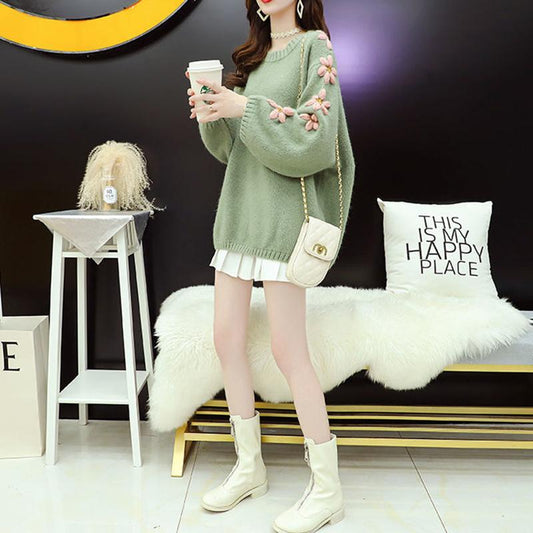 Autumn Winter Women Fashion Sweater Casual Knitting Sweater Round Neck Pullovers Loose Casual Long Sleeve Sweater