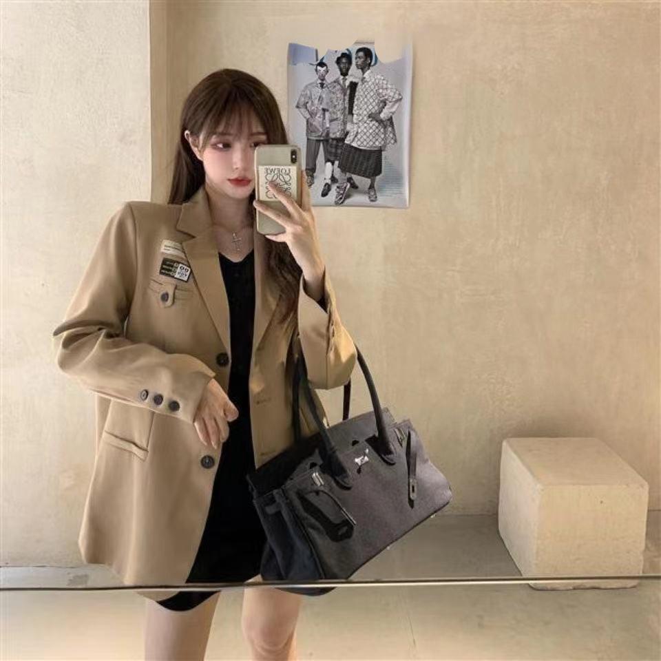 Autumn Women's Coat Long Sleeve Double Breasted Blazer Office Ladies Black Jacket Loose Korean Style
