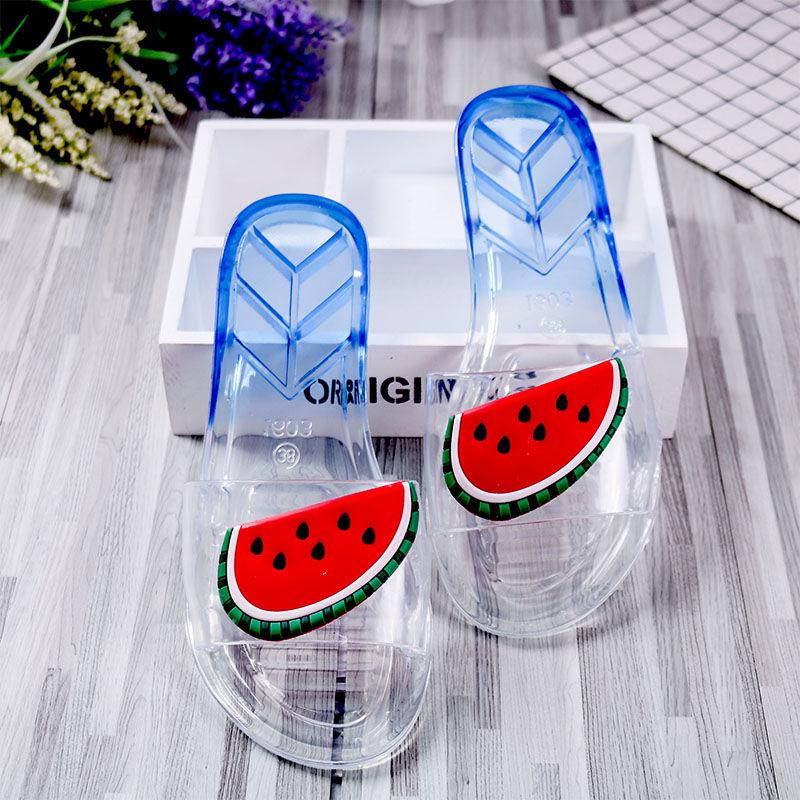 Cartoon Jelly Slippers Female Summer Sandals Beach Shoes Cute Crystal Flat Bottom Slip