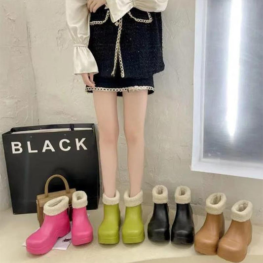 Women's Rain Boots Winter Plus Velvet To Keep Warm Non-detachable Cotton Boots Non-slip Waterproof Thick-soled Short Tube