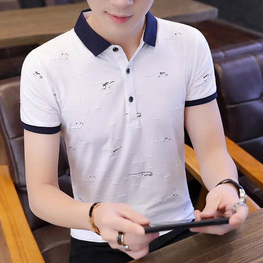 Summer Men's Short-sleeved T-shirt New Lapel Cotton Slim-fit Shirt Trend Top