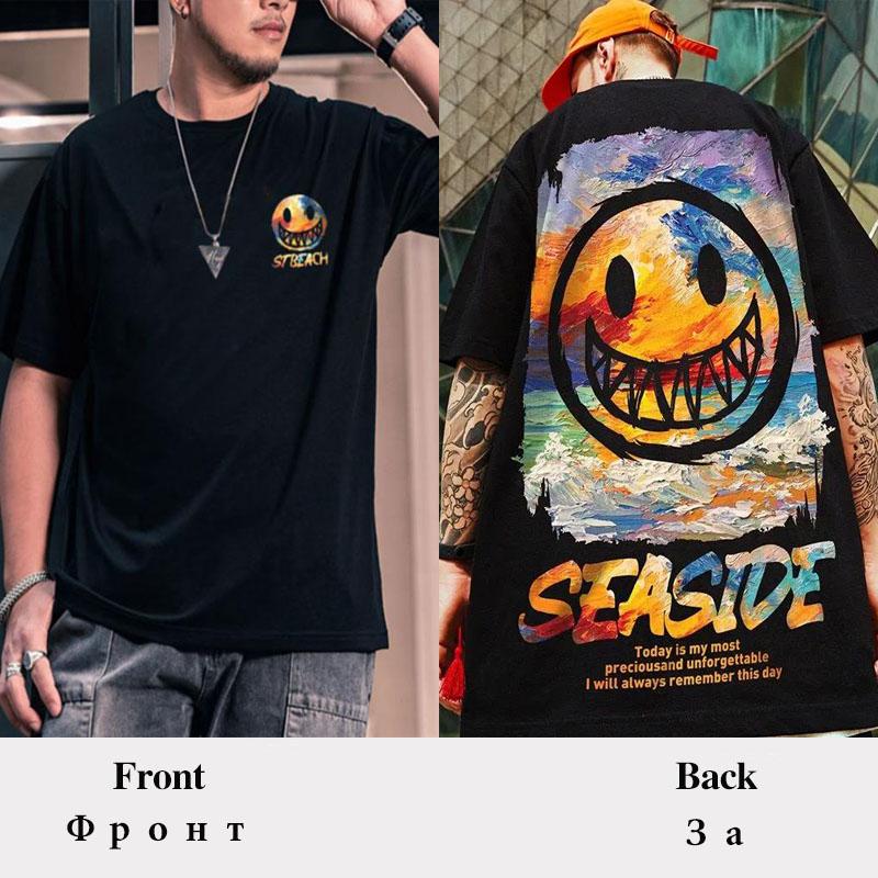 Oversized Hip Hop Tees Youth Trendy Personality T-shirts Summer Grimace Print Shirt O-neck Short Sleeve Casual Loose Pullover Men