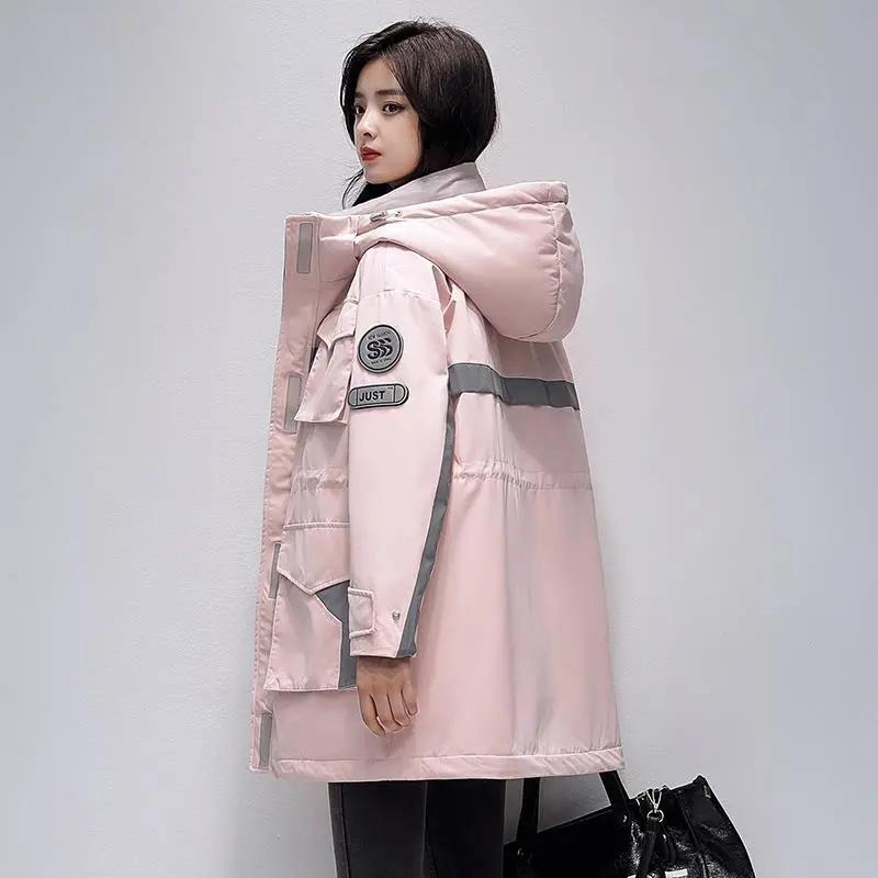 Down Jacket Women's Winter Mid-length Warm White Duck Down Cotton Clothing Tooling Parka Jacket Leisure Sports Outdoor Jacket Oversized Thick Coat