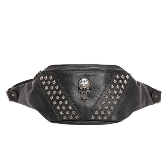 Hip Hop Waist Men and Women Leather Rivet Zircon Chest Bag Messenger Bag Sports Shoulder Bag
