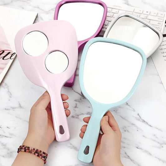 Women Hand-held Makeup Mirror Portable Enlarge Small Mirror HD Thin and Light Travel Appointment Long Handle