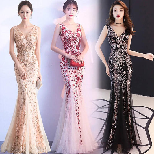 Evening Dress Banquet Noble Elegant Long Sexy Fishtail Toast Clothing Dinner Host Dress
