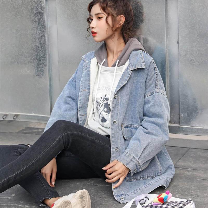 Plush Thick Denim Jacket Female Autumn and Winter Models All-match Cotton Coat Loose Student Harajuku Style Cotton Coat