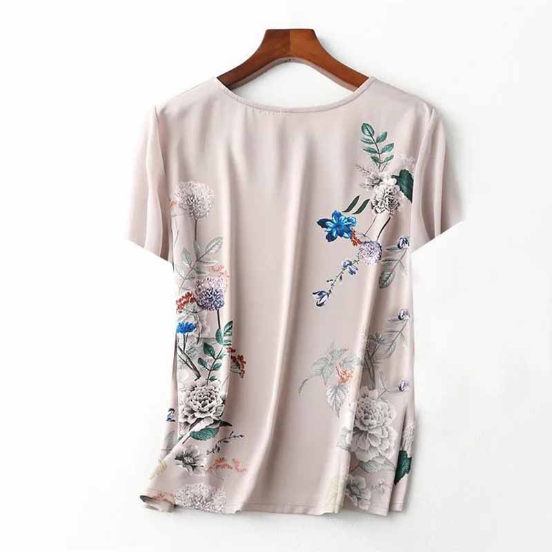 Ice Silk Round Neck Short-sleeved Top Summer Positioning Printing Short-sleeved T-shirt Plus Size Women's Bottoming Shirt