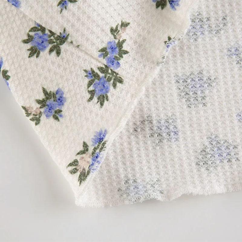 French Pastoral Style Floral T-shirt Women's Square Collar Puff Sleeves Short Slim Bottoming Short-sleeved Top Summer