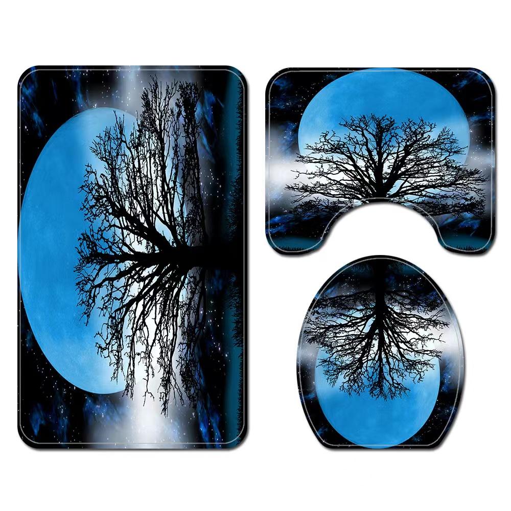 Bathroom Supplies Shower Curtain Set Scenery Moon Printing Shower Curtain Four-piece Bathroom Non-slip Mat Set