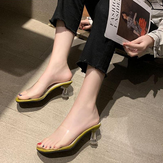 Transparent High Heels Women Square Toe Sandals Summer Shoes Woman Clear High Pumps Wedding Heels Slippers