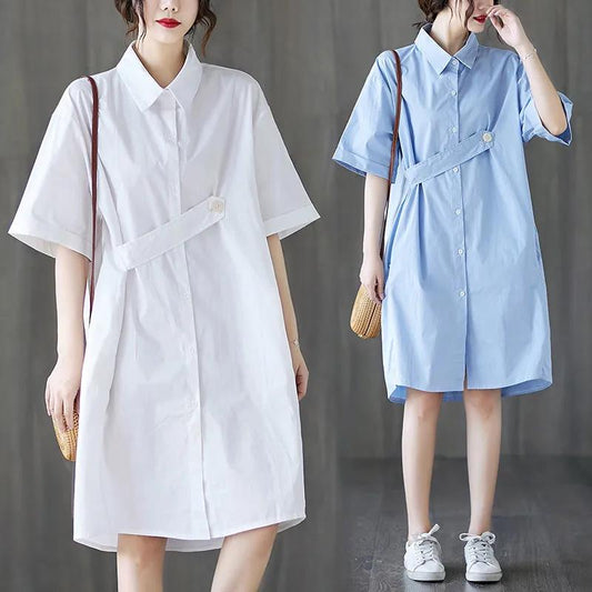 Women Mini Dress with Button Loose Solid Streetwear Gothic Short Sleeve Dresses Modis Women Party Outfits