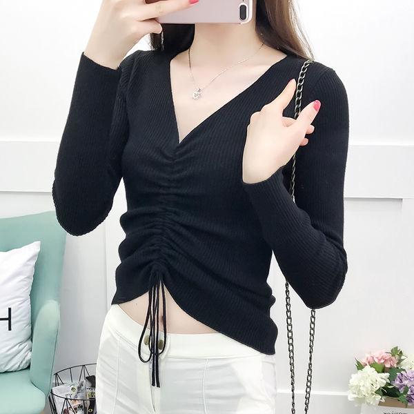 Women sweater sexy deep v-neck knitted loose long sleeve pullover sweater tops women