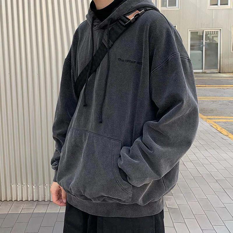 Solid Color Hooded Plus Velvet Sweater 2021 Spring and Autumn New Men's Loose Hoodie Coat