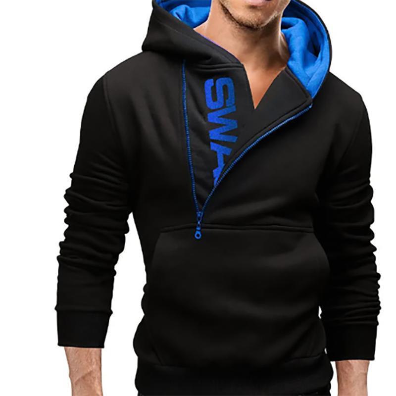 Men's Jacket Trendy Oblique Zipper Long-sleeved Hooded Jackets Fat Plus Size Warm Jacket Autumn