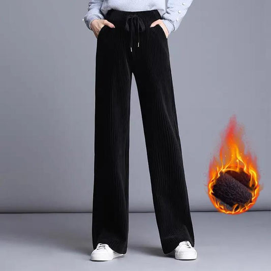Autumn and Winter Corduroy Plus Size Plus Velvet Thick Warm Wide-leg Pants Women Casual Pants
