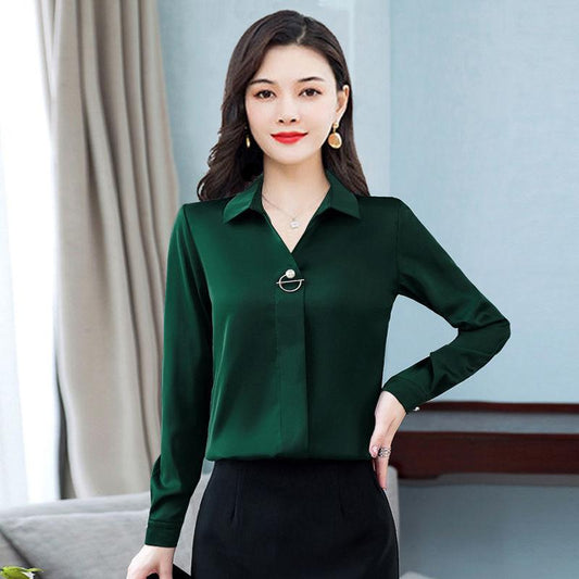 Long-sleeved Shirts Are Thin and Temperament Bottoming Shirt Women's Self-cultivation Cover Belly High-end Shirt Women's Work Clothes