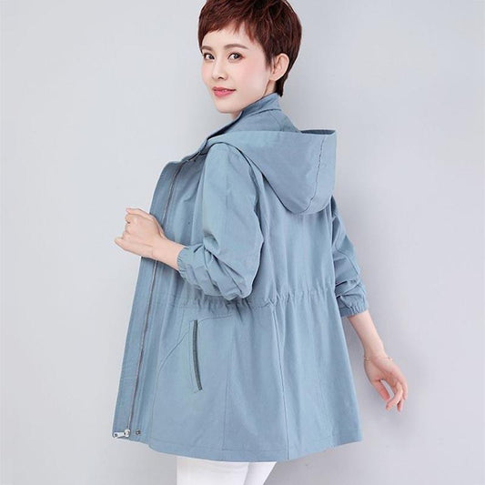 Lining Trench Coat Women's Spring Mid-length Hooded Casual Plus Size Women's Top Coat