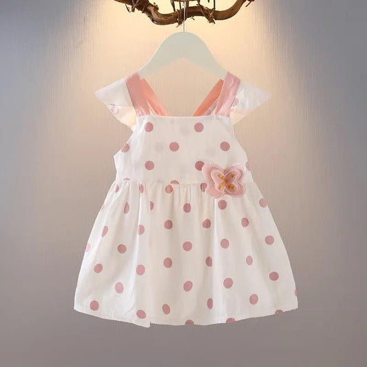 Girls Vest Dress Summer Polka Dot Sweet Butterfly Cotton Suspender Skirt Girl Cute Princess Skirt Sleeveless Waist A-line Skirt