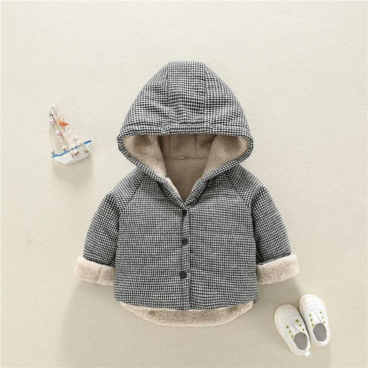 Children's Clothing Cotton Winter Clothing Suit Plus Velvet Thickening Cartoon Male and Female Baby Korean Children Hooded Jacket