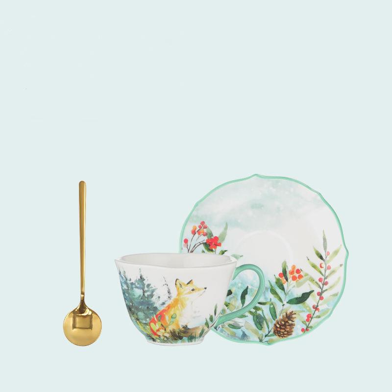 Nordic High-end Coffee Cup Net Red Coffee Cup Ins Afternoon Tea Tea Set with Spoon High Value Flower Tea Cup and Saucer Set